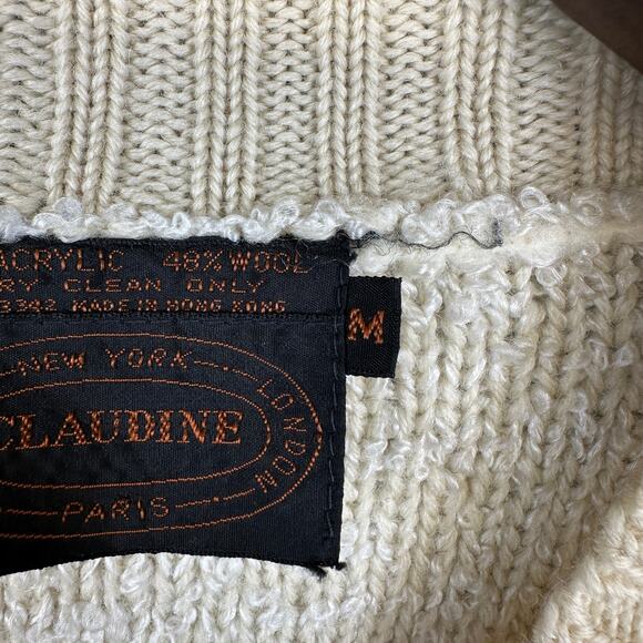 Claudine Sweater Womens Size M Beige Wool Blend Chunky Cable Knit Cardigan - Picture 6 of 14
